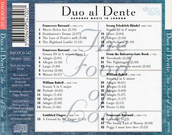 Duo Al Dente : The Food Of Love - Baroque Music In London (CD, Album)