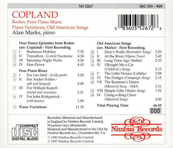 Copland*, Alan Marks : Rodeo / Four Piano Blues / Piano Variations / Old American Songs (CD)