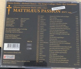 Johann Sebastian Bach, Emma Kirkby, Michael Chance, The King&#39;s College Choir Of Cambridge, Roy Goodman : Matthæus Passion BWV 244 (CD, Comp)