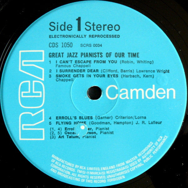 Oscar Peterson / Erroll Garner / Art Tatum : Great Jazz Pianists (LP, Comp)