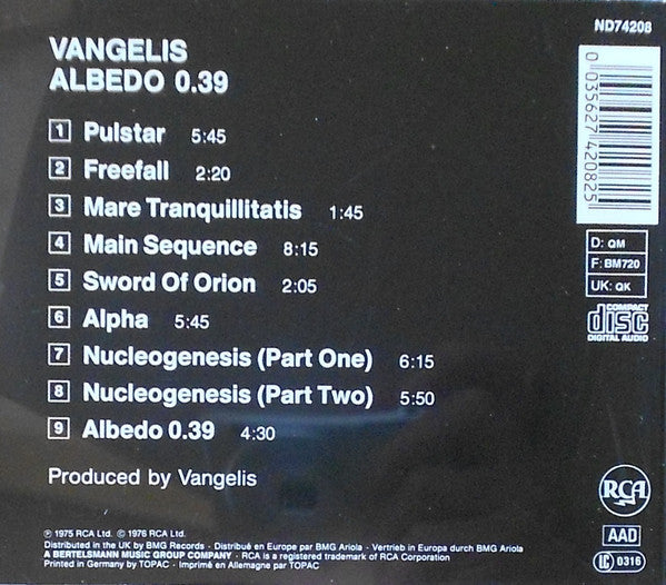 Vangelis : Albedo 0.39 (CD, Album, RE)