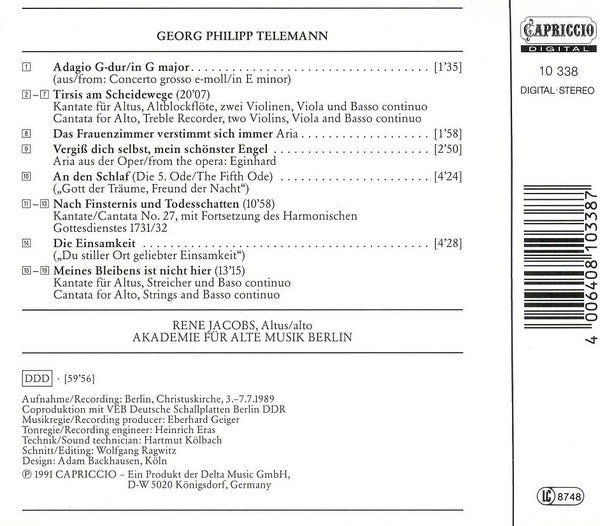 Telemann* - René Jacobs, Akademie Für Alte Musik Berlin : Kantaten &amp; Oden (CD, Album)