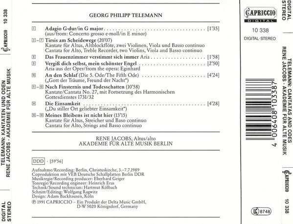 Telemann* - René Jacobs, Akademie Für Alte Musik Berlin : Kantaten &amp; Oden (CD, Album)