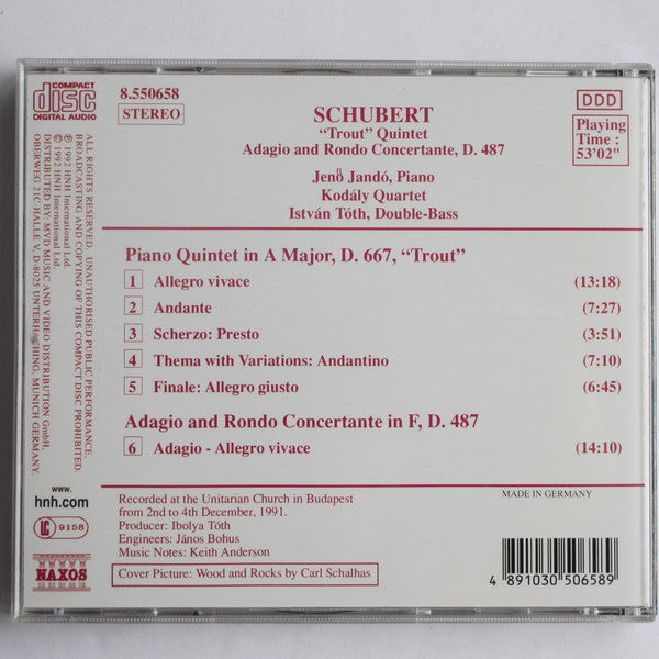 Schubert* - Jenö Jandó, Kodály Quartet, István Tóth : Piano Quintet &quot;Trout&quot; • Adagio And Rondo Concertante, D. 487 (CD, RE)