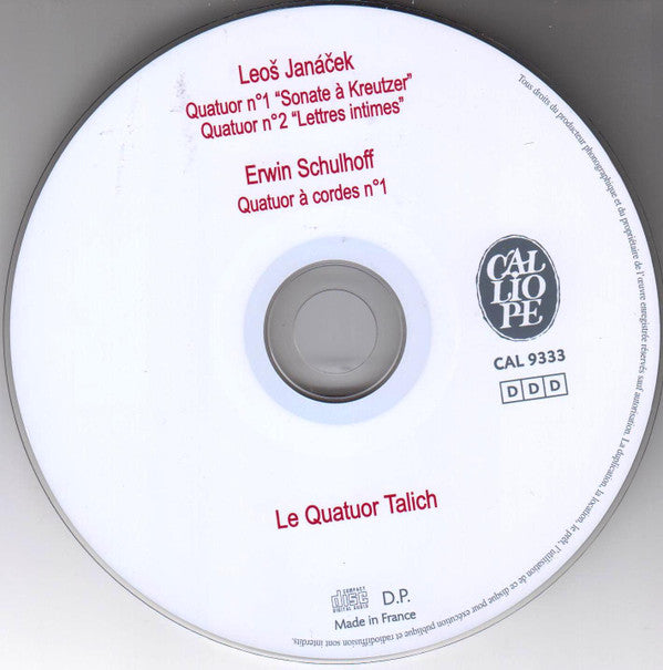 Janáček*, Schulhoff*, Talich Quartet : Quatuor à cordes n°1 « Sonate à Kreutzer », Quatuor à cordes n°2 « Lettres intimes »,  (CD, Album)