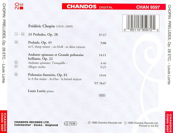 Chopin* - Louis Lortie : 24 Preludes; Andante Spianato Et Grande Polonaise Brilliante; Polonaise-Fantaisie; Prelude In C Sharp Minor (CD, Album)