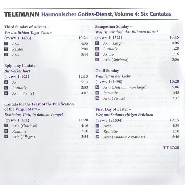 Georg Philipp Telemann, Bergen Barokk : Harmonischer Gottes-Dienst, Volume 4: The Cantatas For Middle Voice, Transverse Flute And Basso Continuo I (CD, Album)