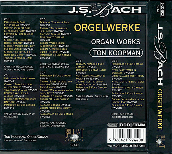 Johann Sebastian Bach, Ton Koopman : Orgelwerke = Organ Works (6xCD + Box)