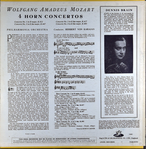 Mozart* / Dennis Brain, Philharmonia Orchestra, Herbert von Karajan : Horn Concertos (LP, Mono, RE)