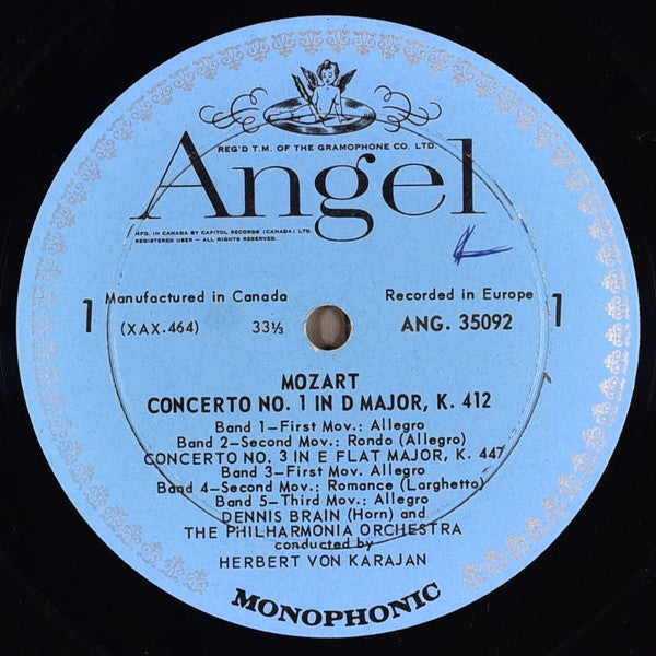 Mozart* / Dennis Brain, Philharmonia Orchestra, Herbert von Karajan : Horn Concertos (LP, Mono, RE)