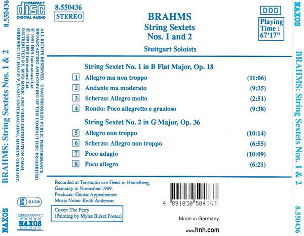 Brahms* - Stuttgart Soloists* : String Sextets Nos. 1 And 2 (CD, Album, RE)