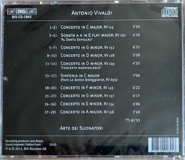 Antonio Vivaldi, Arte Dei Suonatori : Concertos For Strings (CD, Album)