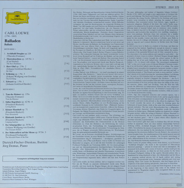 Loewe* - Dietrich Fischer-Dieskau • Jörg Demus : Balladen (LP)