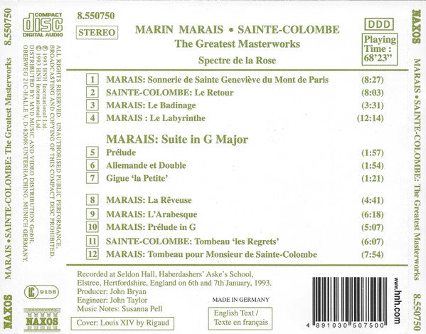 Marin Marais, Sainte-Colombe*, Spectre De La Rose : The Greatest Masterworks = Les Plus Grands Chefs-D&#39;oeuvre (CD, Album, RP)