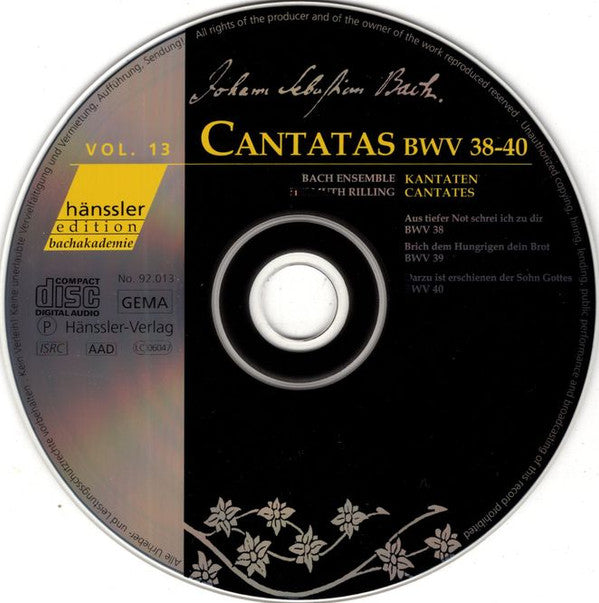 Johann Sebastian Bach : Cantatas BWV 38-40 (CD, RM)
