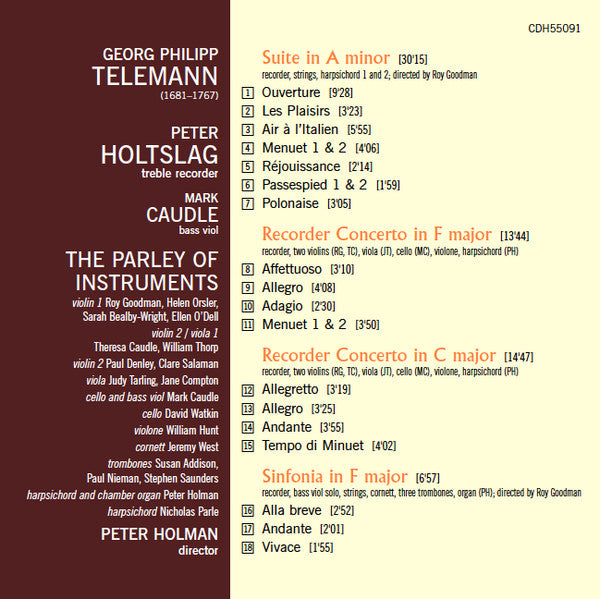 Telemann* - Peter Holtslag, The Parley Of Instruments : Recorder Concertos (CD, RE)