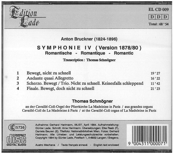 Anton Bruckner, Thomas Schmögner : Symphonie IV: Romantische • Romantique • Romantic (CD, Album)