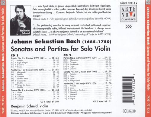 Benjamin Schmid, Johann Sebastian Bach : Sonatas And Partitas For Solo Violin (2xCD, Album)