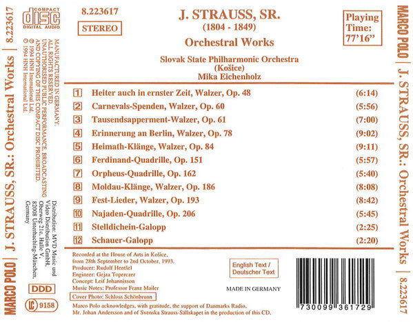 J. Strauss, Sr.*, Slovak State Philharmonic Orchestra (Košice)*, Mika Eichenholz : Orchestral Works (CD, Album)