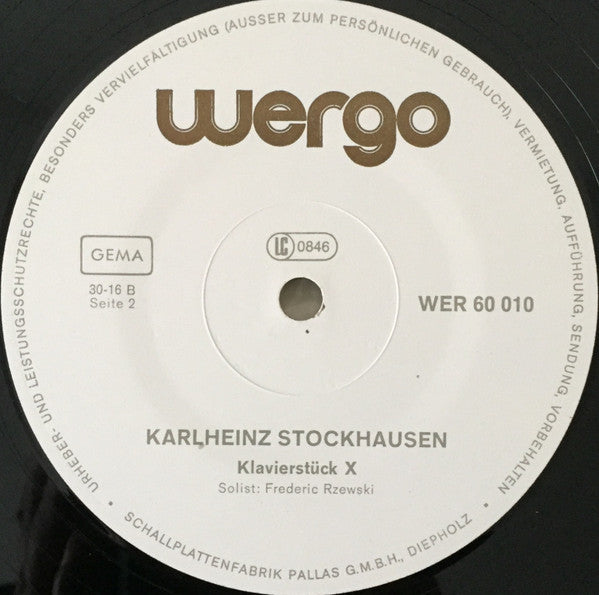 Karlheinz Stockhausen - Christoph Caskel / Max Neuhaus / Frederic Rzewski : Zyklus Für Einen Schlagzeuger In Zwei Verschiedenen Fassungen / Klavierstück X (LP, Album)