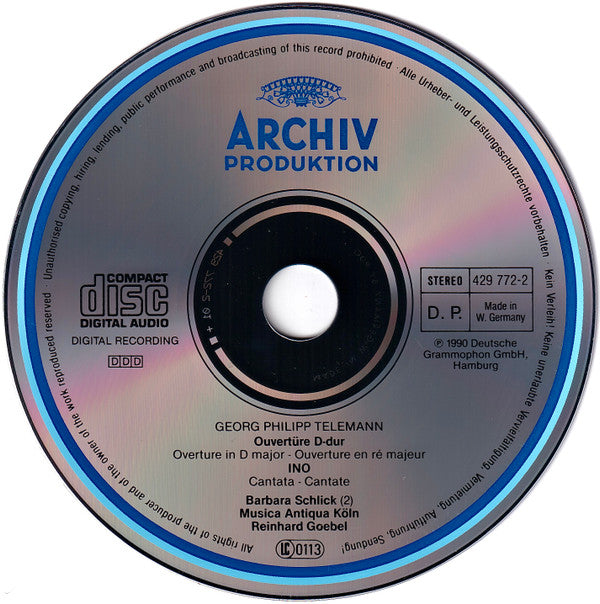 Telemann*, Barbara Schlick, Musica Antiqua Köln, Reinhard Goebel : Ino (CD, Album)