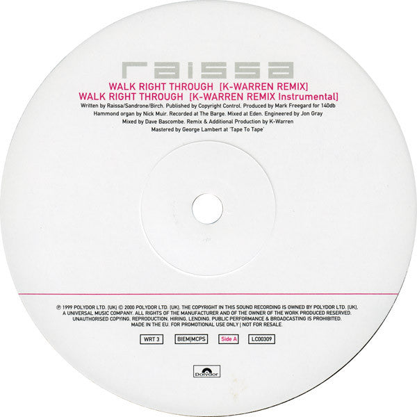 Raissa : Walk Right Through (12&quot;, Promo)