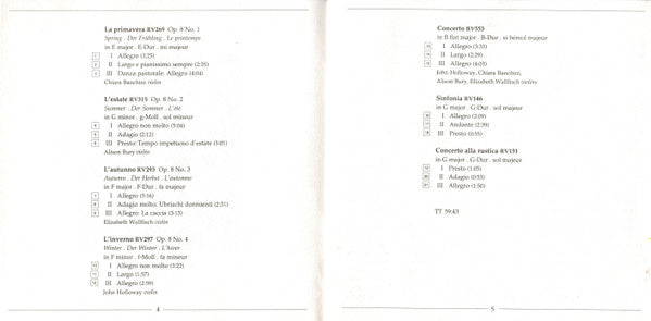 Vivaldi* - Taverner Players, Andrew Parrott : Le Quattro Stagioni (CD, Album)