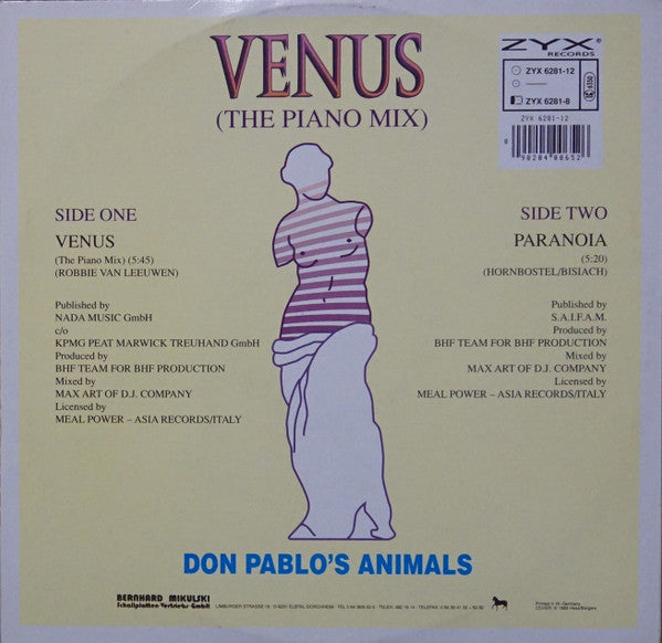 Don Pablo&#39;s Animals : Venus (The Piano Mix) (12&quot;)
