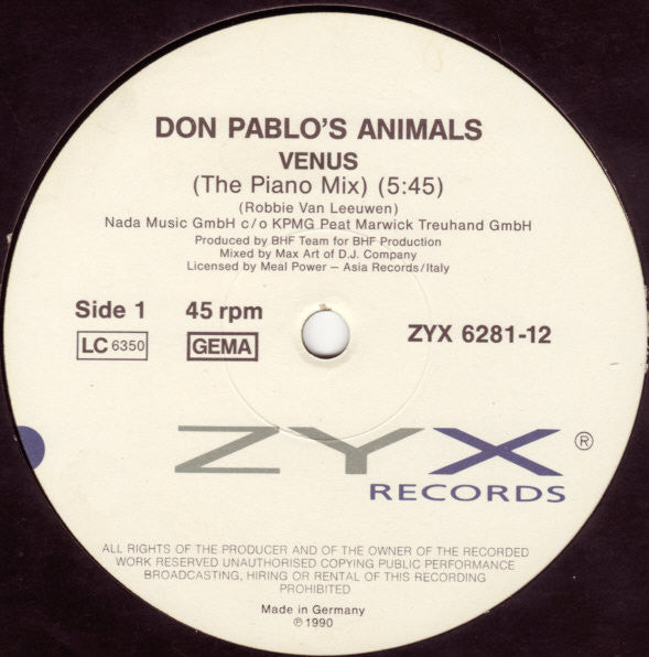 Don Pablo&#39;s Animals : Venus (The Piano Mix) (12&quot;)