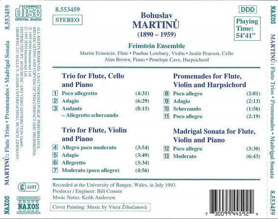 Martinů*, Feinstein Ensemble : Flute Trios • Promenades • Madrigal Sonata (CD)