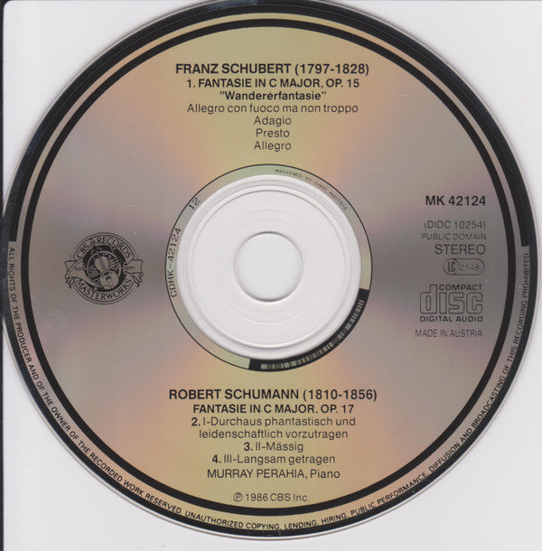 Murray Perahia, Schumann* / Schubert* : Fantasie, Op.17 / &quot;Wanderer&quot; Fantasie (CD, RP)