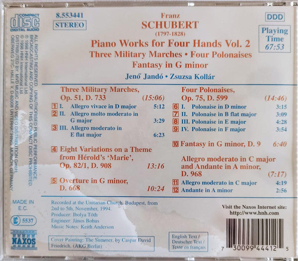 Schubert* : Piano Works For Four Hands, Vol. 2 (Three Military Marches - Four Polonaieses - Fantasy In G Minor) (CD)