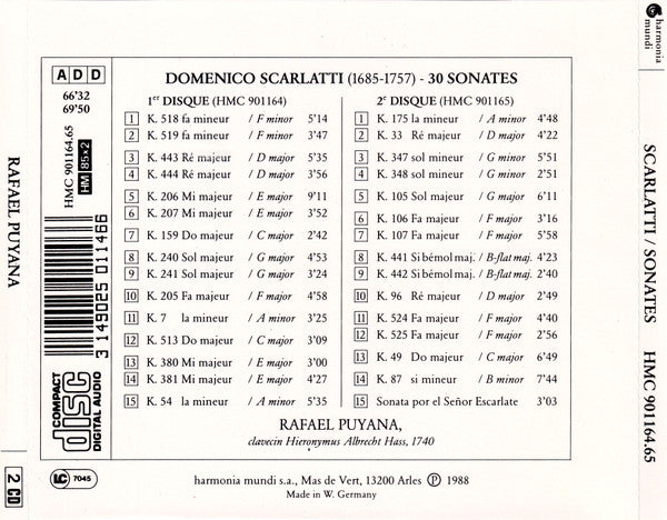 Scarlatti*, Rafael Puyana : Trente Sonates (2xCD)