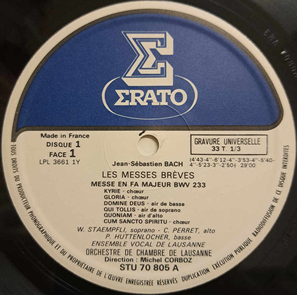 J.S. Bach* - Ensemble Vocal De Lausanne Et Orchestre De Chambre De Lausanne, Michel Corboz : Les Messes Brèves (3xLP + Box)