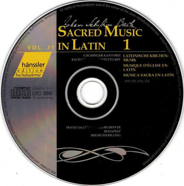 Johann Sebastian Bach, Gächinger Kantorei Stuttgart, Bachcollegium Stuttgart, Liszt Ferenc Chamber Orchestra, Helmuth Rilling : Sacred Music In Latin - 1: Missa BWV 233; Kyrie Eleison BWV 233A; Missa BWV 234 (CD, Album)