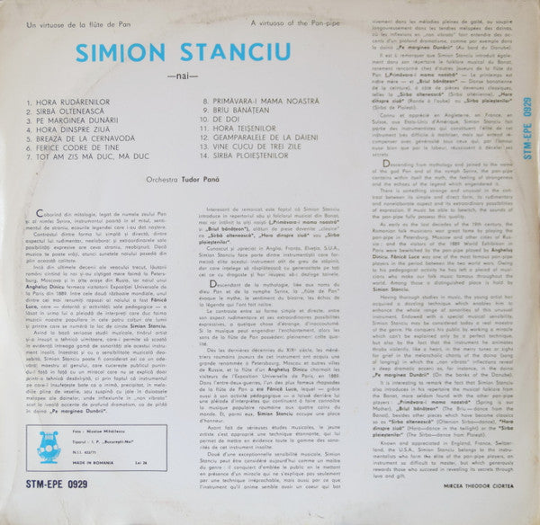 Simion Stanciu : Un Virtuose De La Flûte De Pan = A Virtuoso Of The Pan-Pipe (LP, Album)
