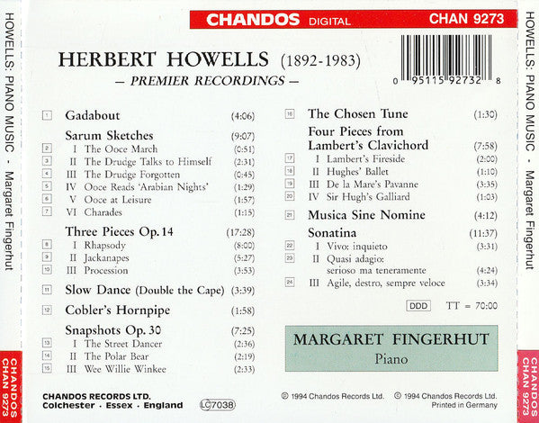 Herbert Howells, Margaret Fingerhut : Piano Works (CD, Album)