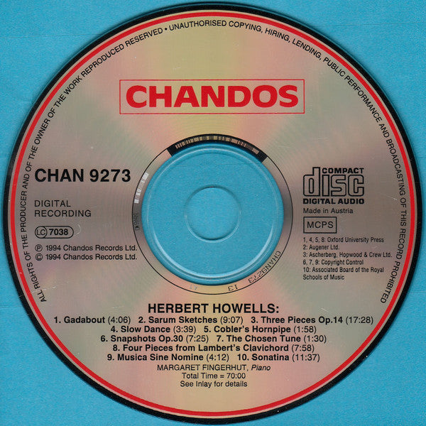 Herbert Howells, Margaret Fingerhut : Piano Works (CD, Album)