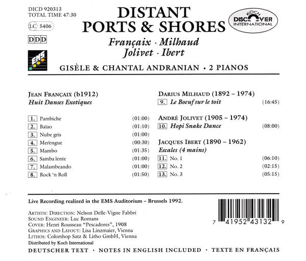 Gisele Andranian, Chantal Andranian : Distant Ports &amp; Shores: Francaix, Milhaud, Jolivet, Ibert (CD)