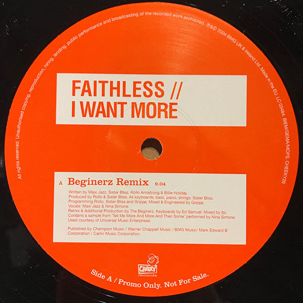 Faithless : I Want More (12&quot;, Single, Promo)