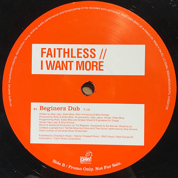 Faithless : I Want More (12&quot;, Single, Promo)