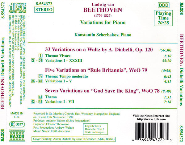 Beethoven* - Konstantin Scherbakov : Diabelli Variations / Variations On &quot;Rule Britannia&quot; / Variations On &quot;God Save The King&quot; (CD, Album)