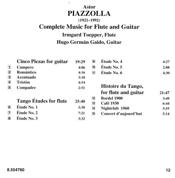 Piazzolla* - Irmgard Toepper, Hugo Germán Gaido : Complete Music For Flute And Guitar (CD)