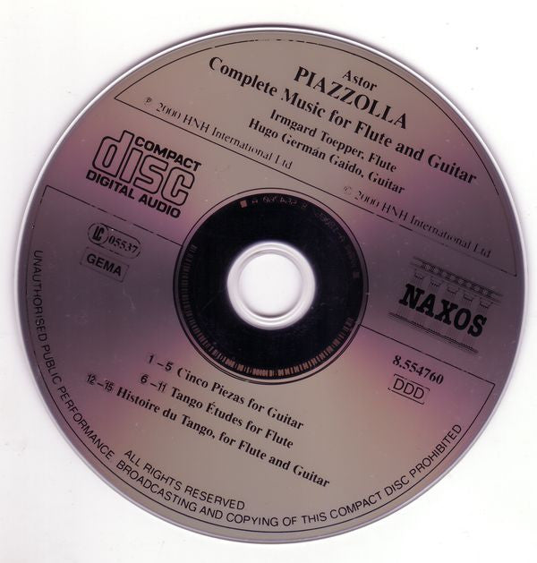 Piazzolla* - Irmgard Toepper, Hugo Germán Gaido : Complete Music For Flute And Guitar (CD)