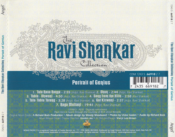 Ravi Shankar : Portrait Of Genius (CD, Album, RE, RM, RP)