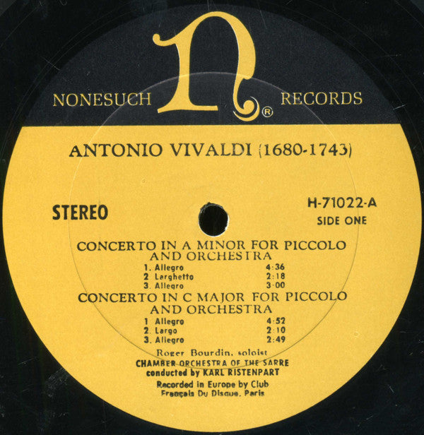 Antonio Vivaldi - Kammerorchester Des Saarländischen Rundfunks, Saarbrücken, Karl Ristenpart : Concertos For Violins, Concertos For Piccolo (LP, Album)