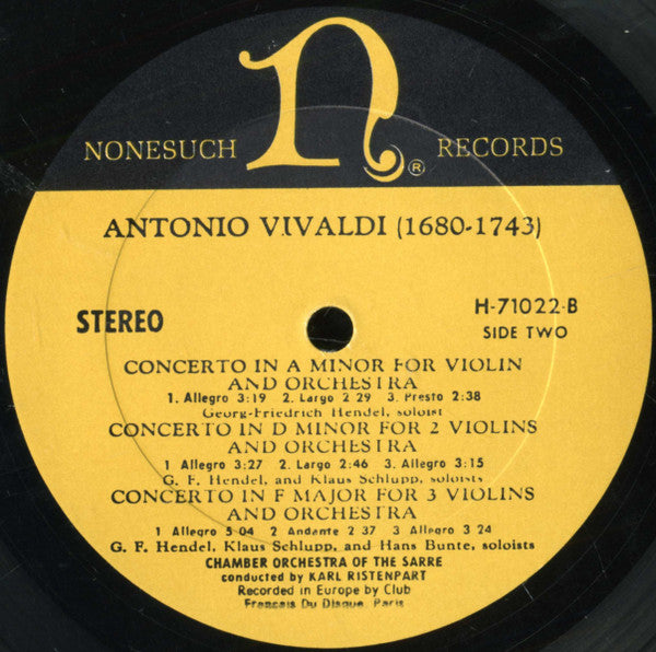 Antonio Vivaldi - Kammerorchester Des Saarländischen Rundfunks, Saarbrücken, Karl Ristenpart : Concertos For Violins, Concertos For Piccolo (LP, Album)