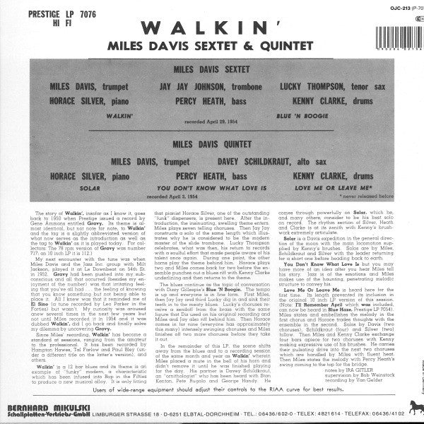 Miles Davis All Stars : Walkin&#39; (LP, Album, RE)