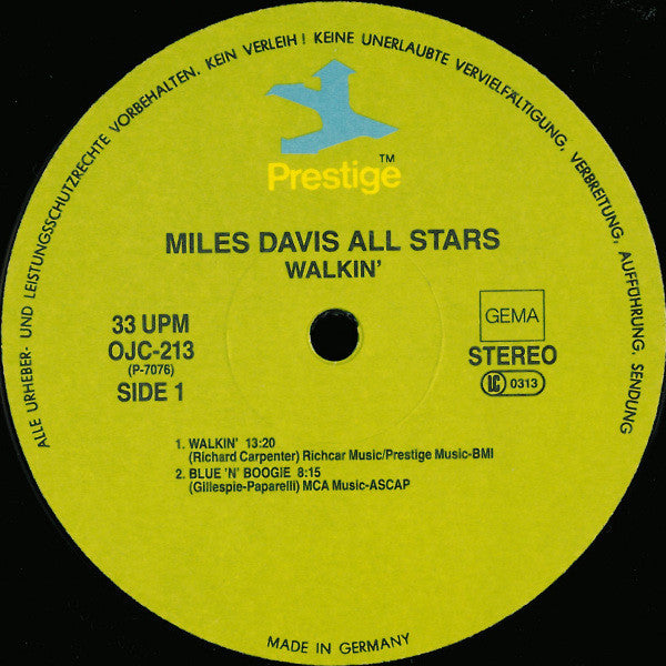 Miles Davis All Stars : Walkin&#39; (LP, Album, RE)