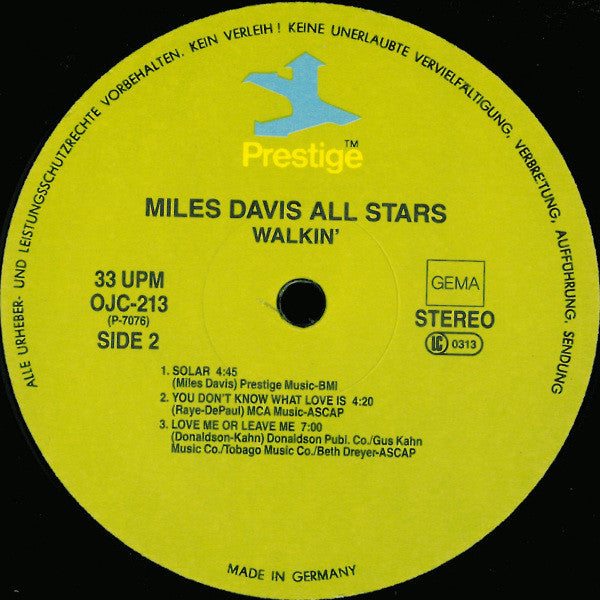 Miles Davis All Stars : Walkin&#39; (LP, Album, RE)